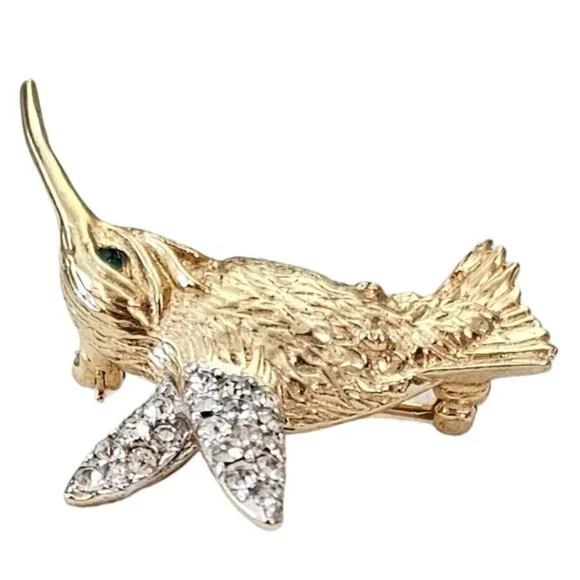 Castlecliff Clear Rhinestone Hummingbird Brooch Pin, Signed L331